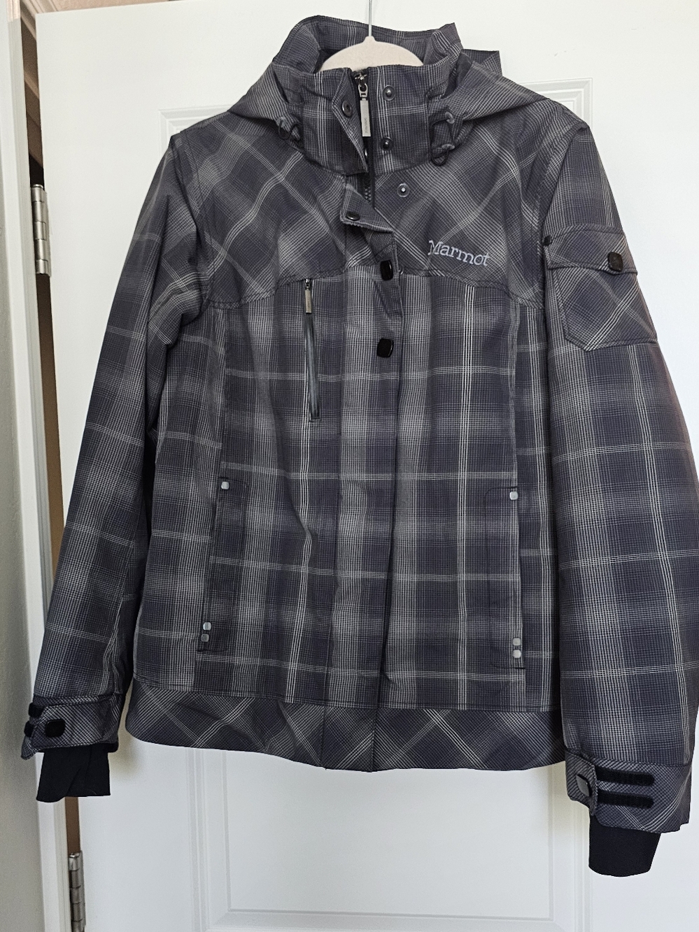 Marmot Plaid Ski Jacket Women’s M MemBrain Waterproof Snow Coat Gray